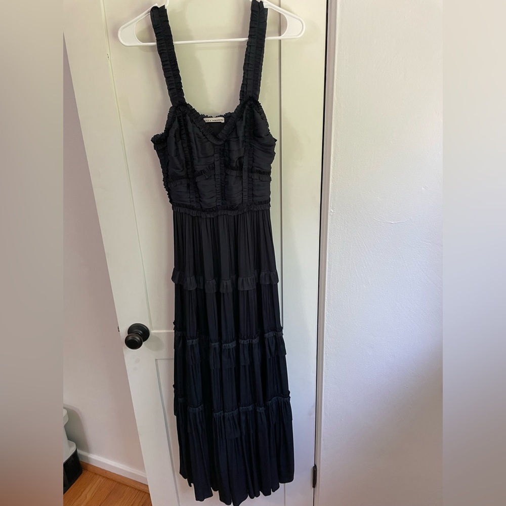 Ulla Johnson Navy Tiered Silk Maxi Dress